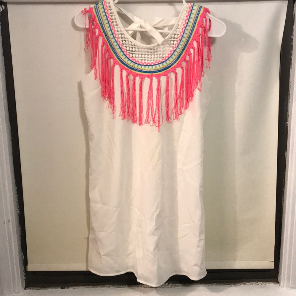 White colorful fringe dress